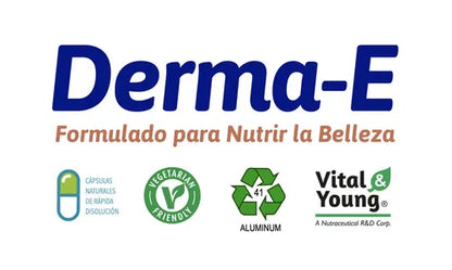 Derma-e Colágeno Hidrolizado, Biotina Activa, Vitamina E, Vitamina C. Vital & Young Belleza Y Piel. Cápsulas. Sin Sabor