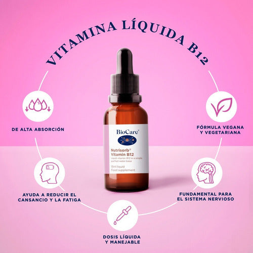 Biocare Nutrisorb Vitamina B12 Liquida Energia Sist Nervioso Sabor Sin Sabor