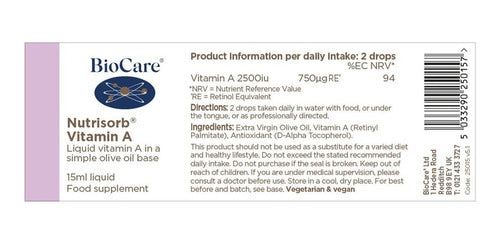 Biocare - Vitamina A 15 Ml (inmunidad Vision Piel Digestivo)