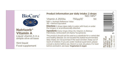 Biocare - Vitamina A 15 Ml (inmunidad Vision Piel Digestivo)