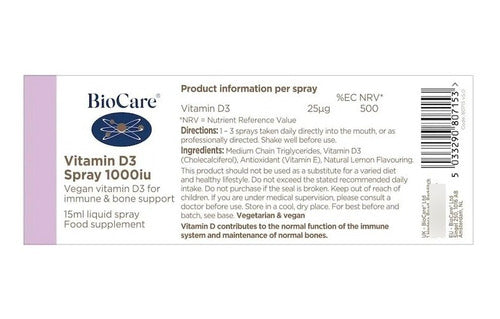 Biocare - Vitamina D3 En Spray 1000 Iu 15ml