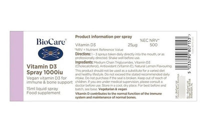Biocare - Vitamina D3 En Spray 1000 Iu 15ml
