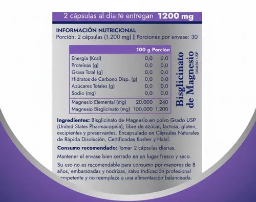 Vital & Young- Bisglicinato De Magnesio 1200 Mg  60 Cápsulas