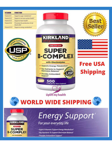 Kirkland- Super Complejo B Con Electrolitos 500 Tabletas