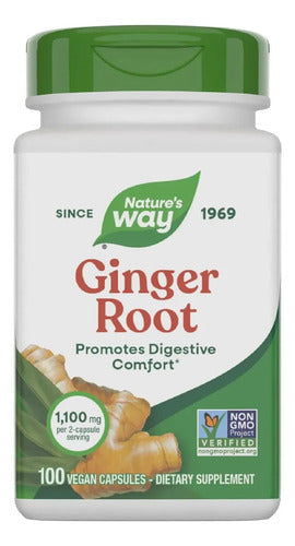 Natures Way Raíz De Jengibre 1100mg 100 Cápsulas Sabor Sin Sabor