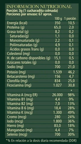 Aquasolar - Spirulina Nature 200g Polvo 100% Orgánico