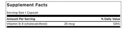  Swanson- Vitamina D3 1000 Ui, 25 mcg 30 Cápsulas
