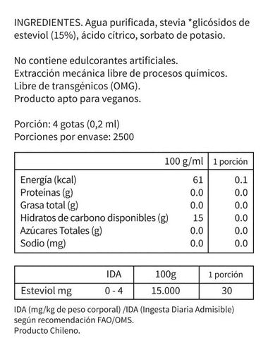 Apícola Del Alba- Stevia Líquida 500 Mililitros Recarga