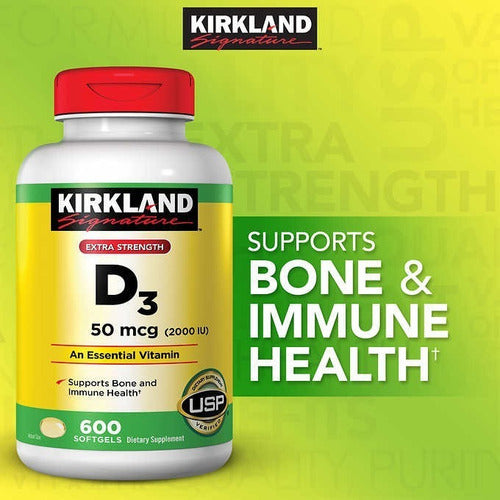 Vitamina D3 50mcg 2,000iu Ayuda Corazon Huesos 600 Softgels