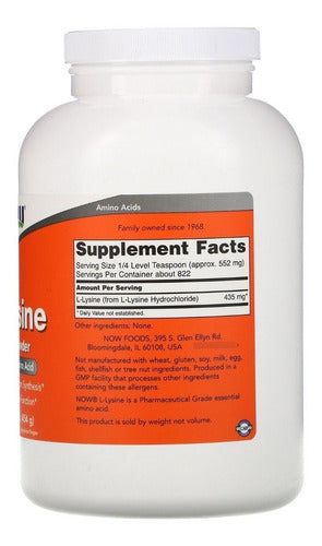 Now Foods - L-lisina Lysine Aminoacido Esencial 454 G Sabor N/a