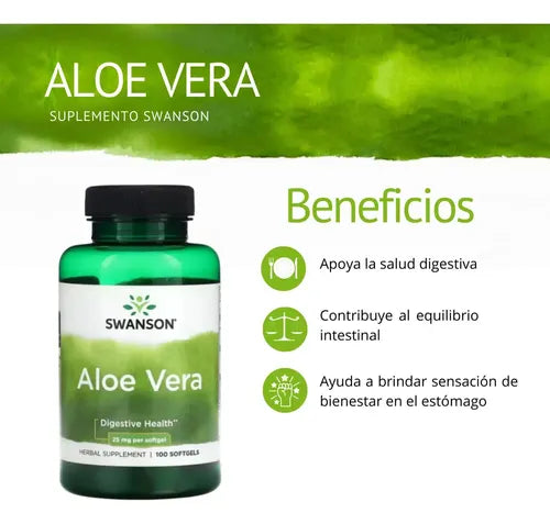 Suplemento Para La Digestión Aloe Vera Swanson 25mg 100 Cap Softgels