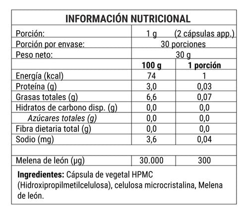 New Pharma Melena De Leon En Capsulas Veganas Adaptogeno Sabor Sin Sabor