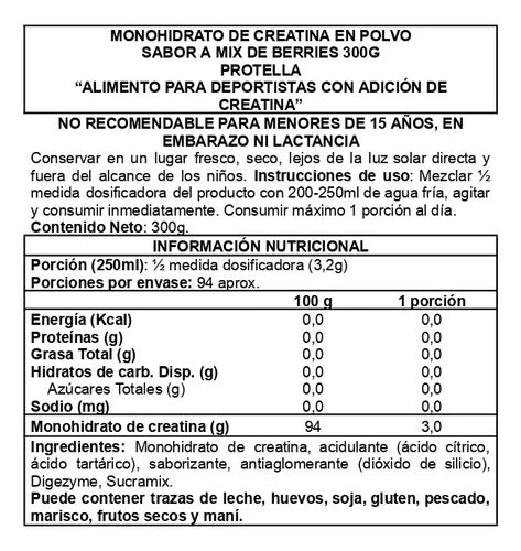 Creatina Creapure 300gr - Protella Berry Mix