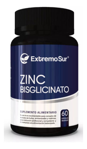 Zinc Bisglicinato 60 Cáp Vegetal Alta Absorción 100% Quelado Sabor Sin Sabor