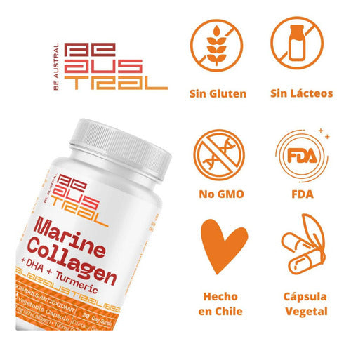 Be Austral - Collagen Marino + Dha + Cúrcuma 400 Mg 30 Caps