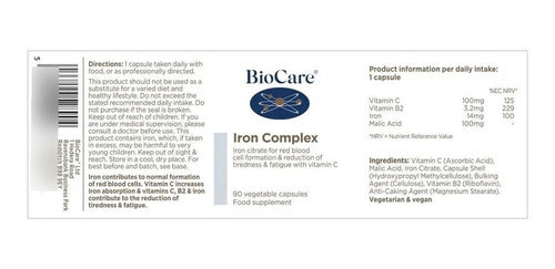 Biocare - Complejo De Hierro 90cap Deficit De Hierro, Anemia