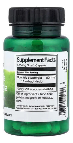 Swanson - Garcinia Cambogia Extracto 5:1 80mg 60 Cápsulas N/d