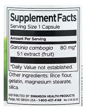 Swanson - Garcinia Cambogia Extracto 5:1 80mg 60 Cápsulas N/d