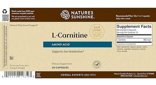 Nature´s Sunshine - L-carnitina. 30 Cáps (energía Celular)