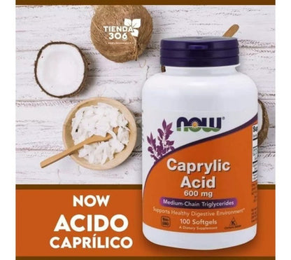 Acido Caprílico 600mg 100 Capsulas Now Foods X2 Unidades