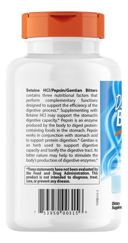 Clorhidrato De Betaína Hcl Usa Importado, 120 Cápsulas, Original