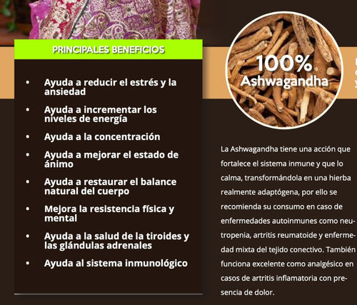 Polvo De Raíz Orgánico Ashwagandha - Ayurvedic 200g Sabor Sin Sabor