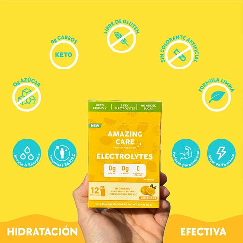 Amazing Care - Electrolitos Limonada 12 Stickpacks