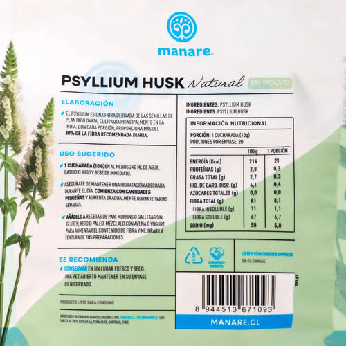 Manare- Psyllium Husk 200 gramos