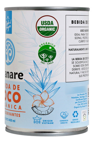 Manare- Leche De Coco Orgánica 400 Ml