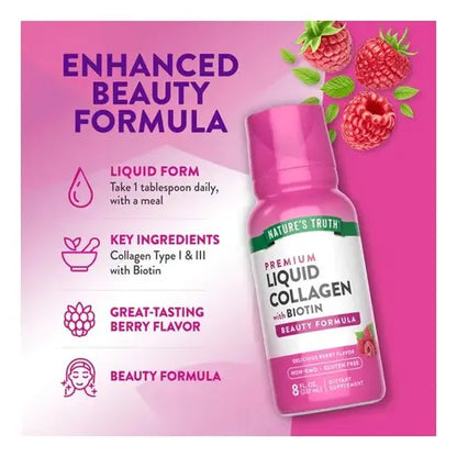 Nature's Truth - Colágeno Líquido Biotina + Vitamina C 237ml Bayas