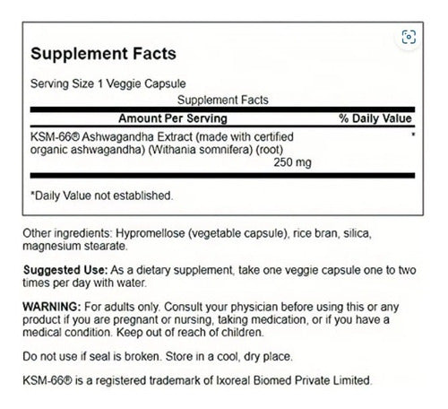 Swanson- Ashwagandha Ultimate Ksm-66 250mg 60capsulas