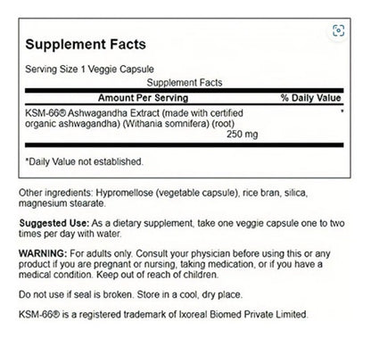Swanson- Ashwagandha Ultimate Ksm-66 250mg 60capsulas