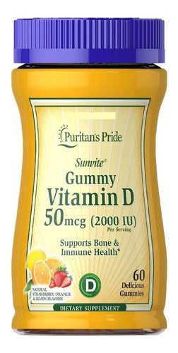 Vitamina D3 2000ui 60 Gomitas / Puritans Pride Sabor Strawberry /orange / Lemon