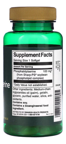 Fosfatidilserina 100mg Salud Sistema Nervioso Cerebro 90ca Sabor Swanson