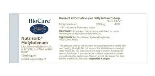 Biocare - Molibdeno Líquido 15ml Sin Sabor