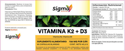 Sigma Nutrition- Vitamina K2 D3 720mg 60cápsulas  Equilibrio