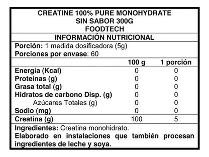 Foodtech - Creatina 100% Pura Monohidratada 300grs