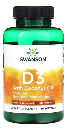 Swanson- Vitamina D3 2000ui Con Aceite De Coco 60softgel