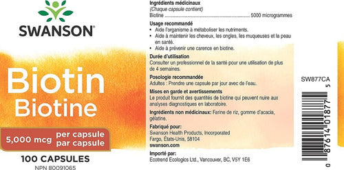 Swanson- Biotina 5000 Mcg 100 Capsulas