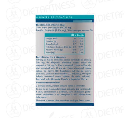 Suplemento De Minerales Calcio Hierro Magnesio Zinc 60 Caps