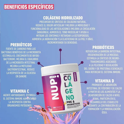 Nup!- Colágeno Hidrolizado + pre & Probióticos- 300 Gramos