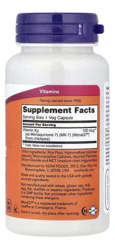 Now Foods - Mk-7 Vitamina K-2, 100 Mcg, 120 Capsulas Veg N/a