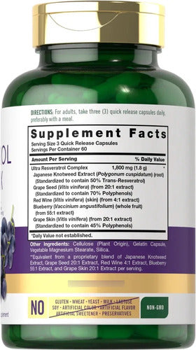 Carlyle Resveratrol Complex 1800 Mg 180 Caps Sin Sabor