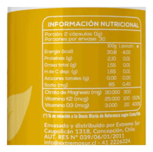 Extremo Sur- Vitamina K2 + D3 500 Miligramos 60 Cápsulas