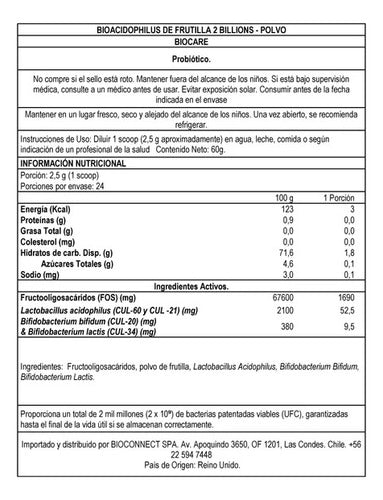 Biocare - Bioacidophilus Probióticos Bebes Frutilla 60gr 