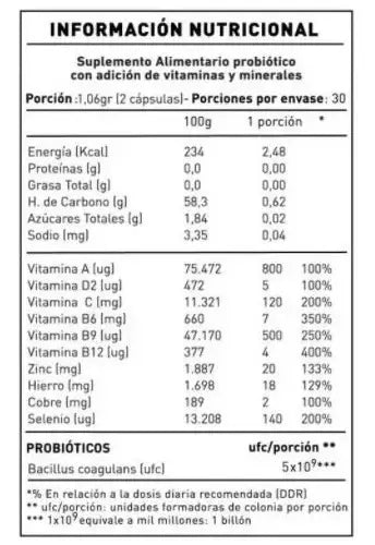 Nup- Probiotico Defensas + Vitaminas Y Minerales - 60 Capsulas