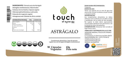 Astrágalo Touch Of Synergy (90 Veg Caps) Sabor Neutro