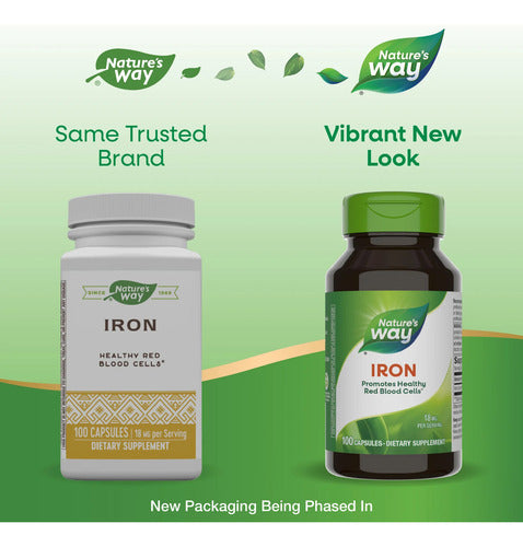 Natures Way - Iron Hierro 18mg 100 Capsulas Sabor Neutro