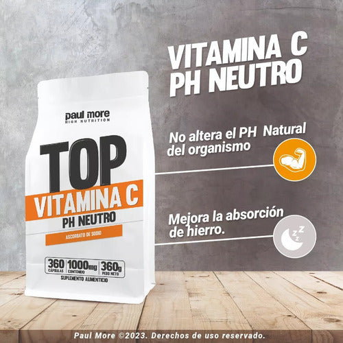 Paul More- Vitamina C1000 mg  PH Neutro  360 Cápsulas