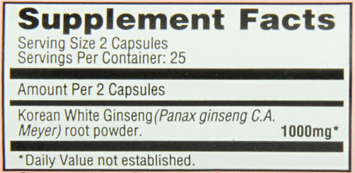 Imperial Elixir Ginseng Blanco Coreano, 500 Mg, 50 Cápsulas